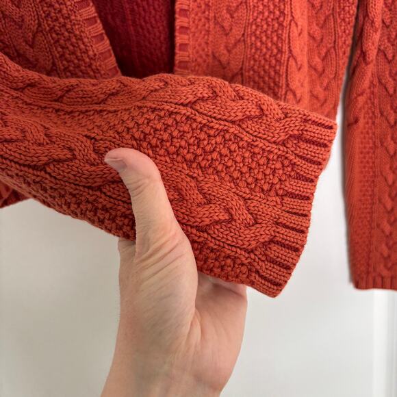 Territory Ahead Orange Cable Knit Cardigan Sweater XL tie front 90s Vintage - Picture 5 of 7